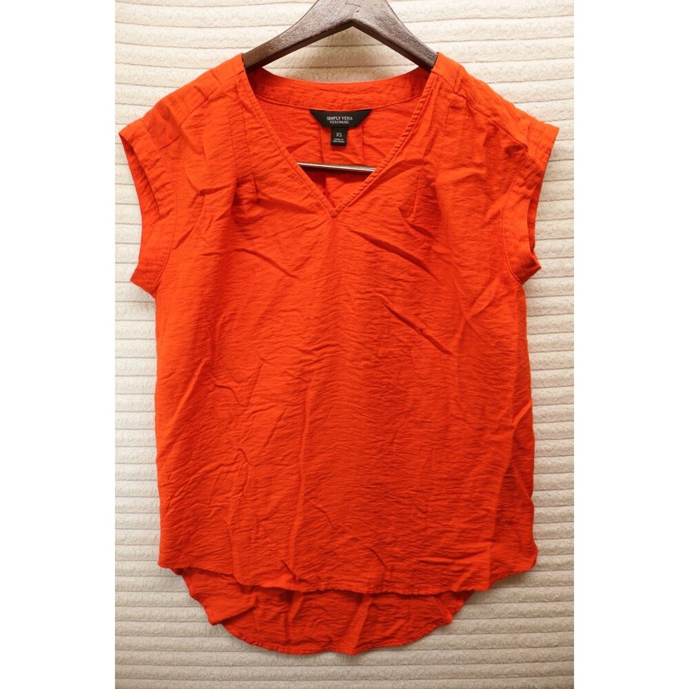 Simply Vera Wang Tank Blouse Womens XS Orange V Neck Sleeveless Hi Low Hem Nylon